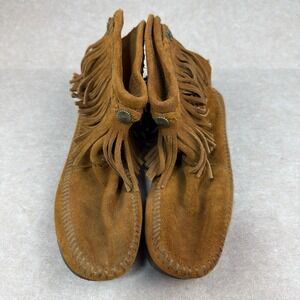Vintage Minnetonka Boots‎ Women 6.5 Brown Fringe Suede Moccasin Zip - 293